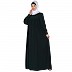 Casual cuff sleeves pleated abaya- Bottle Green